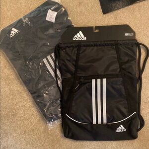 NWT Adidas Black Drawstring Bag with White Stripes - set of 2